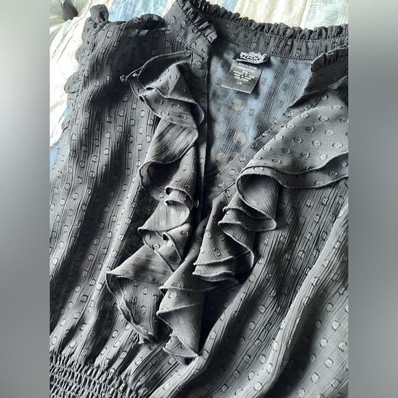 Thx Collection Womens Black Mesh Polka Dot Ruffle Collar Office Blouse Large - Picture 5 of 8